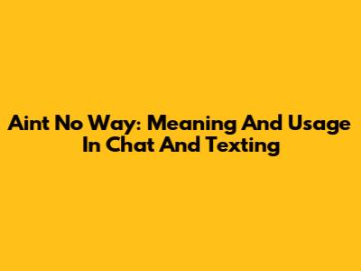 Ain't No Way: Meaning And Usage In Chat And Texting