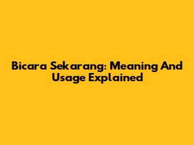 Bicara Sekarang: Meaning And Usage Explained