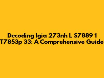 Decoding Igia 273nh L S7889 1 T7853p 33: A Comprehensive Guide