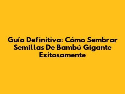Guía Definitiva: Cómo Sembrar Semillas De Bambú Gigante Exitosamente