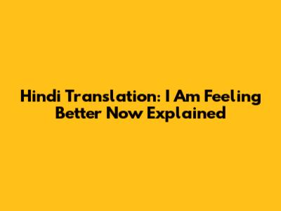 Hindi Translation: 'I Am Feeling Better Now' Explained