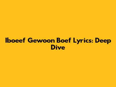 Iboeef Gewoon Boef Lyrics: Deep Dive