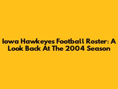 Iowa Hawkeyes Football Roster: A Look Back At The 2004 Season