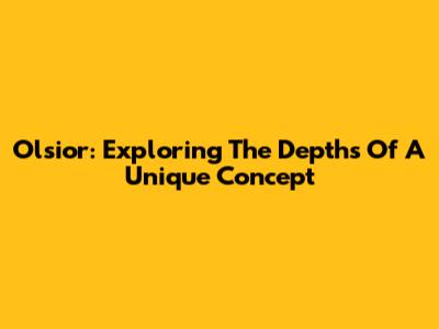 Olsior: Exploring The Depths Of A Unique Concept
