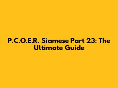 P.C.O.E.R. Siamese Part 23: The Ultimate Guide