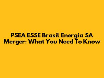 PSEA ESSE Brasil Energia SA Merger: What You Need To Know
