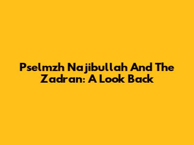 Pselmzh Najibullah And The Zadran: A Look Back