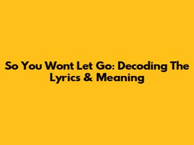 So You Won't Let Go: Decoding The Lyrics & Meaning